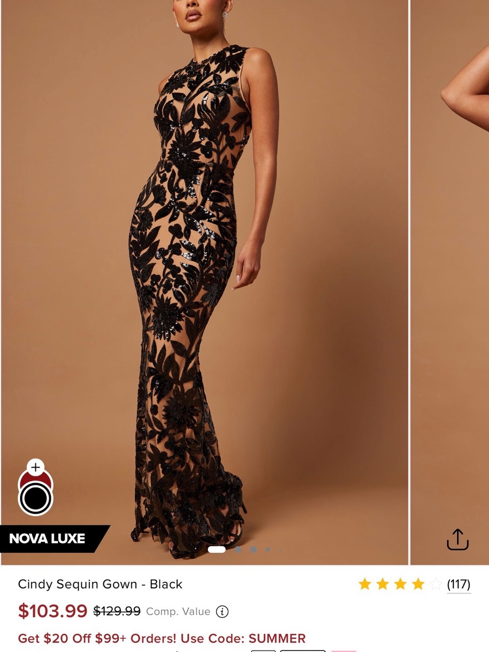 Fashion Nova Black Sequin Floral Maxi Gown